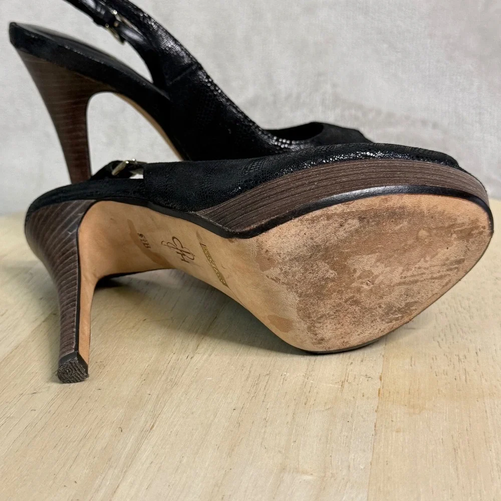 Cole Haan NikeAir Black Snake Embossed Platform Slingback Peep Toe Heels 5.5B‎